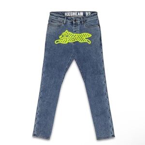 Ice Cream Neon Lime Running Dog Jeans, Men’s size 38